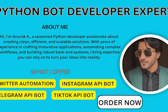 code automated twitter x bot, instagram API bot, telegram API bot using python