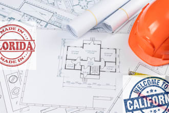 licensed california , pe,florida, USA architect building plan stamp for approval