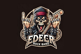 do edgy rock band cartoon, character mascot logo with express delivery
