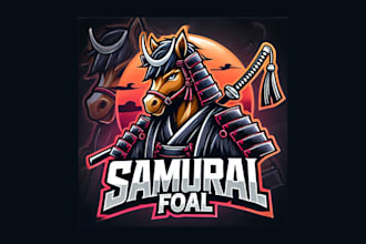 make samurai foal cartoon, character mascot logo in high definition