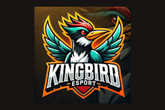 make kingbird cartoon, and character mascot logo with super color