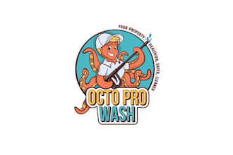 design octopus mascot commercial cleaning company logo