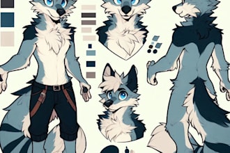 draw fursona furry ref sheet character vtuber model sheet anthro feral oc wolf