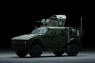 produce 3d car model, 3d military vehicle, realistic render, 3d car wrap, 3d van