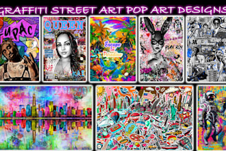 make graffiti street art portrait collage and canvas pop art