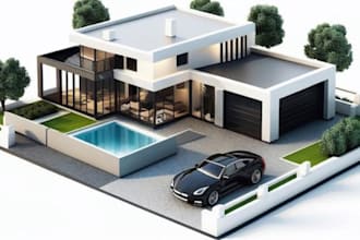 design realistic 3d architecture exterior of house, commercial building model