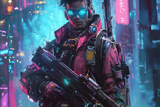 design cyberpunk and fantasy character splash art