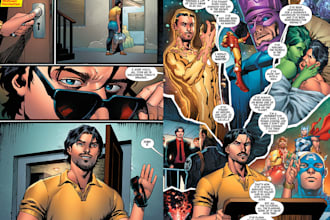 do custom superhero cartoon character in marvel dc style for comic book page