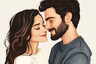 design custom disney cartoon couple portrait illustration