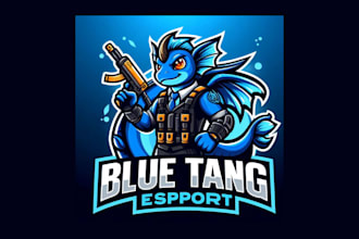 do blue tang cartoon, character mascot logo with unlimited revisions