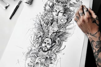 hand draw a full sleeve tattoo design unique modern