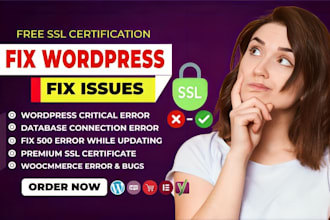fix wordpress issues, fix wordpress error, fix bugs, and free ssl certification