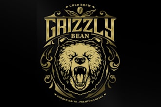 design grizzly bean premium coffee logo