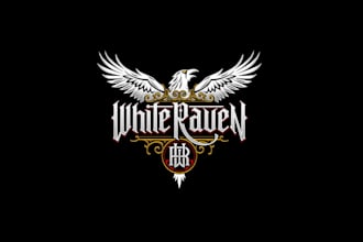 design hard heavy band white raven logo
