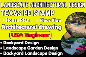 do 3d backyard design, landscape garden design architectural mep design pe stamp