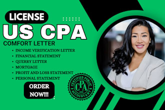 write CPA, comfort letter for income verification and payoneer opening