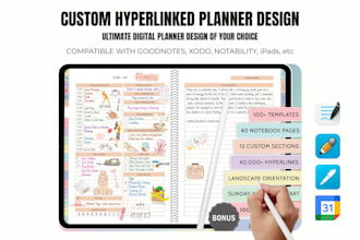 design hyperlinked planner, etsy digital planner, etsy digital product, journal