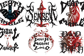 brutal death metal, death album cover, black metal band logo,