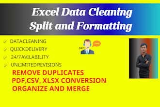 clean, format, merge, split excel data