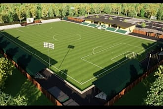 design 3d stadium, sport facility, sports pitch with character and animation