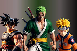 sculpt 3d anime character figure, anime cosplay, diorama, for 3d printing