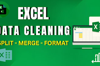 do excel data cleaning, formatting, merging, and splitting