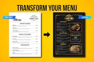 design a print ready restaurant menu and digital menu board