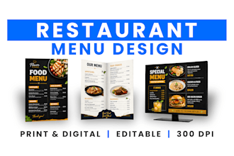 design a print ready restaurant menu and digital menu board