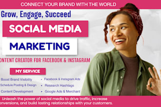 be your pro social media marketing manager, facebook, instagram content creator