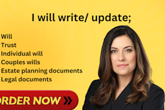 draft and review wills, trusts probate documents, guardianship, codicils prenups