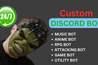 create rpg, minigame, music, anime or utility discord bots
