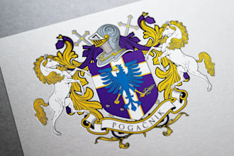 design luxury hand drawn vintage heraldic coat of arms and family crest logo
