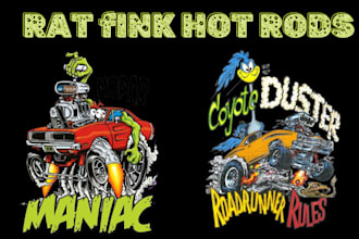 rat fink kustom kulture style monster car hot rod logo vintage cartoon ed roth