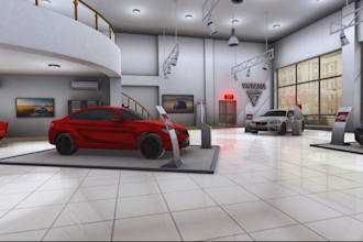 design unreal engine 3d car showroom interior and exterior