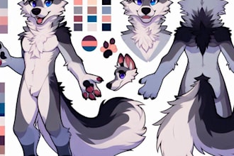 draw furry ref sheet fursona vtuber model sheet anthro feral oc wolf avatar game