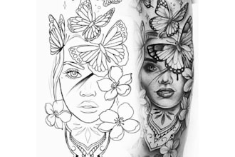 draw a unique abstract graphic fine line tattoo design