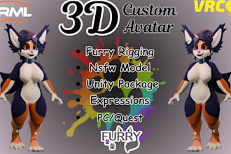 model custom furry nsfw avatar, fursona, vrchat avatar, vr character, 3d model