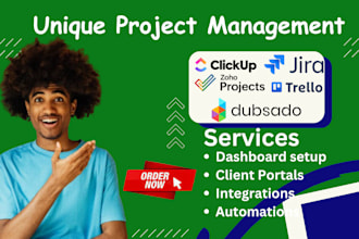 setup clickup, trello, dubsado, zoho projects, jira, asana, microsoft projects