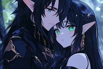 create couple illustration or portrait in anime style