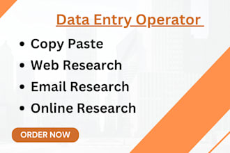 do data entry, online research, typing and email finding