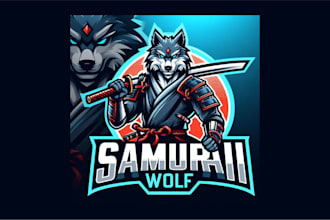 design samurai wolf mascot logo with express delivery