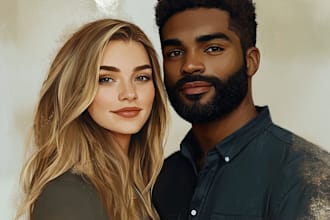 draw couple, family or group to vector cartoon portrait