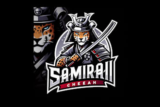 design awesome samurai cheetah mascot logo with unlimited revisions
