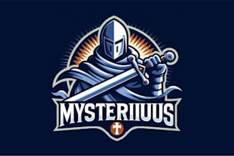 create modarn mysterious sword knight mascot logo in two days