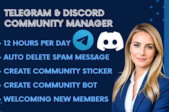 do social media, telegram community manager, discord moderator, bring chatters