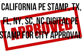 do california pe stamp, tx, fl, ny, sc, nc digital pe stamp for city approval