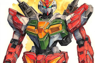 draw gundam, transformer, robot, armor, mecha