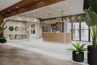 rebuild office interior, cgi coworking space, model office reception, lobby,cafe