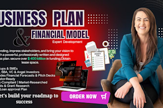 write complete business plan with marketing plan, financial model