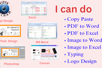 do typing, data entry, excel, word,PPT, pdf to word or excel